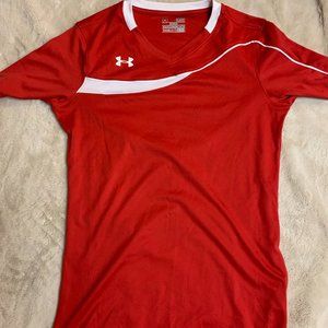 Under Armour Red V Neck Heat Gear Jersey Workout Shirt -sz small